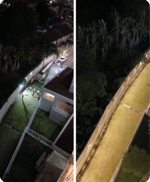Iluminação externa do condomínio antes e depois