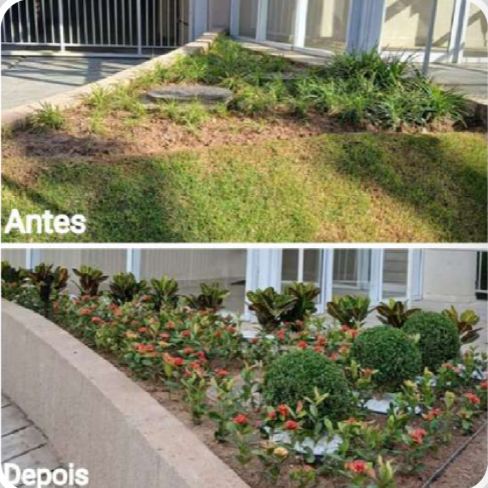 Jardinagem do condomínio antes e depois da renovação